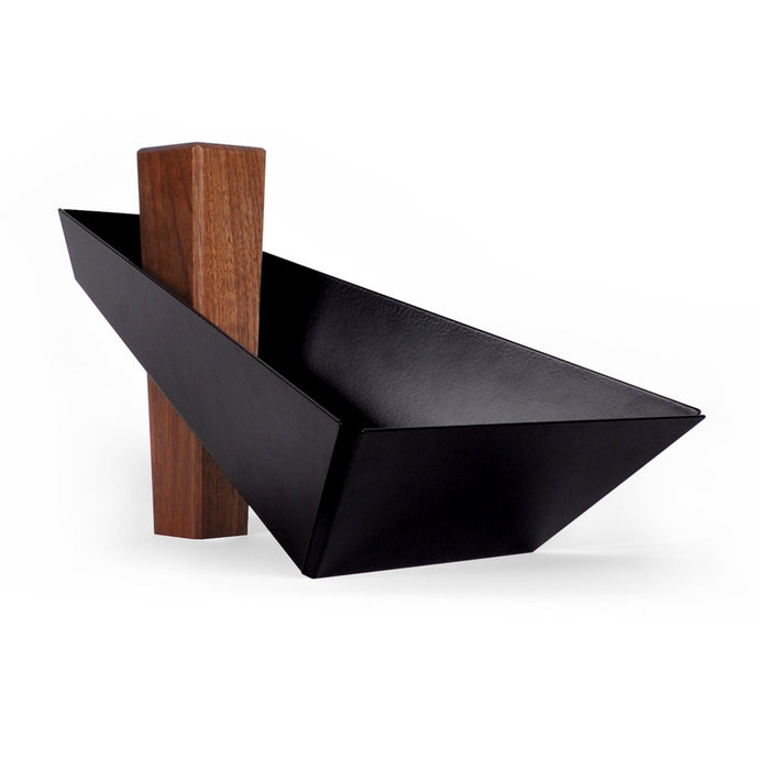 Black Walnut and Powder Coated Metal Pedestal Bowl, Fruitdish